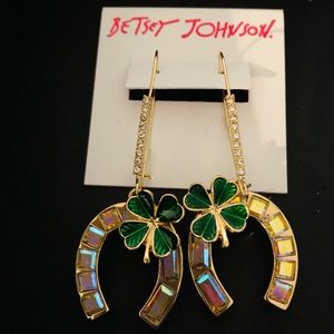 Authentic Betsey Johnson Good Luck Crystal Horseshoe Earrings